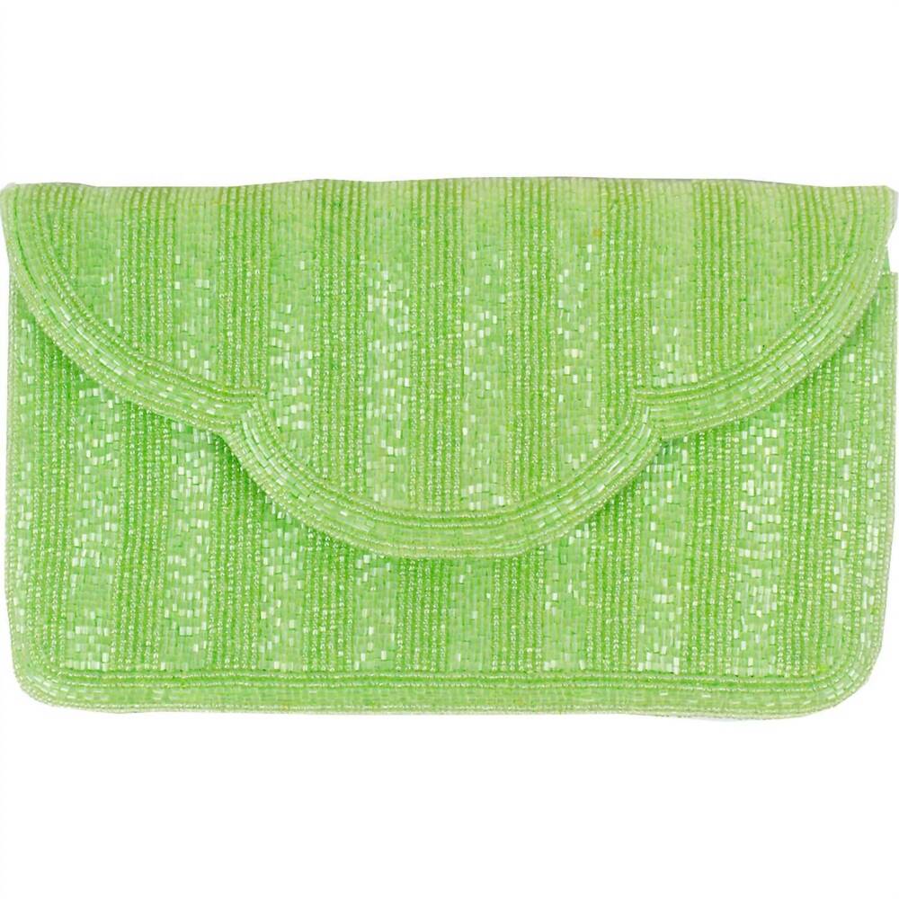 NEW LA CHIC DESIGNS women's striped scalloped clutch in lime